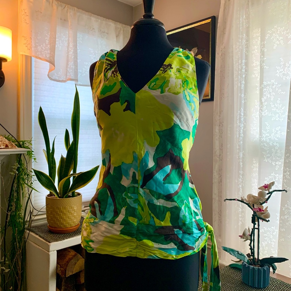 Banana Republic Y2K Silk Vibrant Green Halter Top with Side Tie